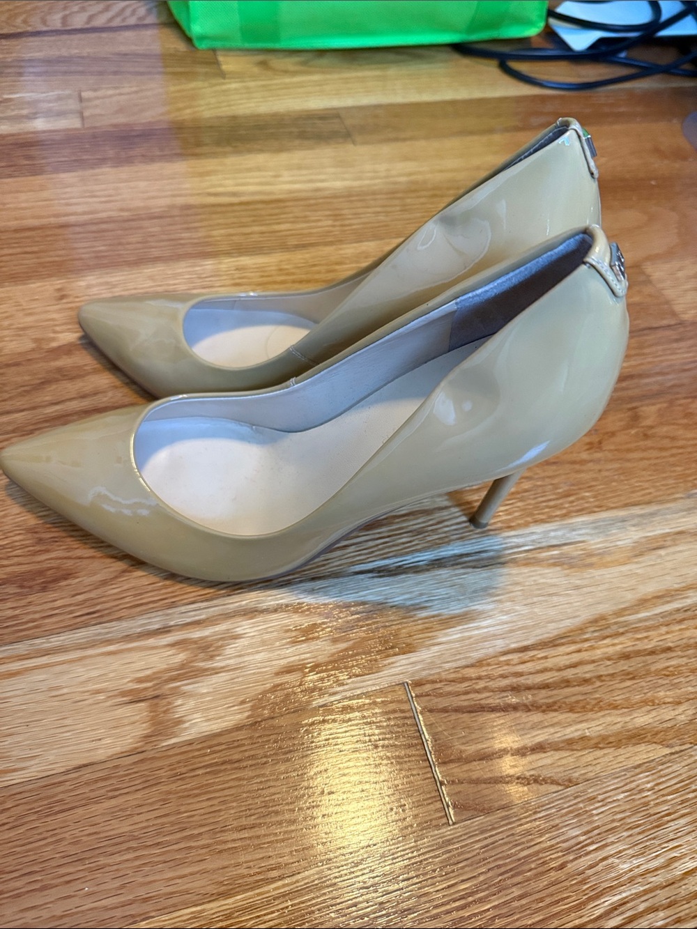 Ivanka Trump Beige Patent Pointed-Toe Stiletto Pumps